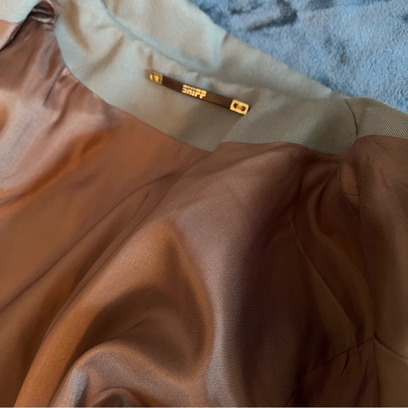 Vintage SHIFF light khaki green long pleated back 100% virgin wool trench coat - Picture 6 of 12